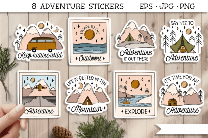 Adventure quote SVG bundle, rugged outdoor stickers for water bottles and journals