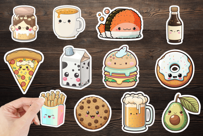 Cute foodie sticker pack, digital download for small businesses, DIY magnets and greeting cards