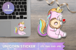 Cute unicorn stickers for Silhouette, commercial use PNG files, kids’ crafts and party decorations