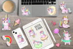 Digital planner unicorn stickers, high-res SVG files with white borders, GoodNotes and Notability compatible