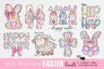 Hand-painted Easter stickers, pastel brushstroke art with transparent background