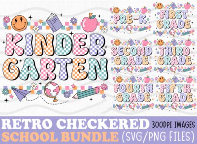 Nostalgic school bundle, editable SVG files, commercial use checkered patterns for mugs