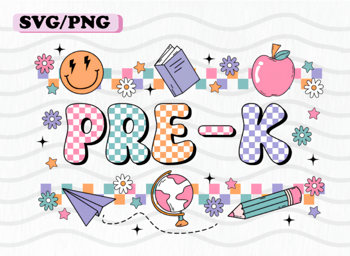 Checkered pencil and apple SVG, printable school-themed crafts for teachers and students