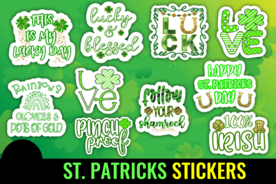 Irish-themed sticker pack, commercial use digital downloads for March 17th projects