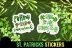 Printable clover and pot of gold stickers, 4x4 inch festive party decorations