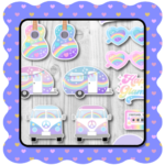 Festival camping stickers bundle, 20 retro PNG designs, camper van and guitar printable stickers