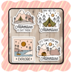 Camping adventure stickers PNG, 8 outdoor quote designs for Cricut and hiking gear