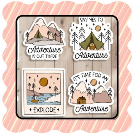 Camping adventure stickers PNG, 8 outdoor quote designs for Cricut and hiking gear