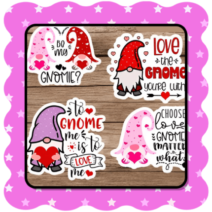 Gnome Valentine stickers PNG, 11 cute designs for crafts, cards, and Cricut projects