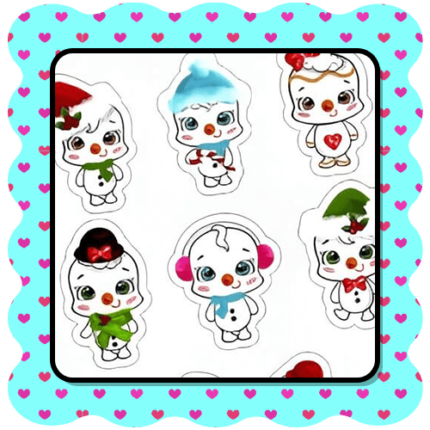 Christmas snowman stickers PNG, 8 cartoon designs for Cricut and holiday crafts